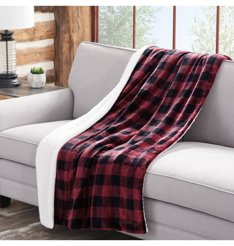 Reversible Plush Sherpa Throw | 600 | O/S, Color: BLACK RED CHECK, image 3