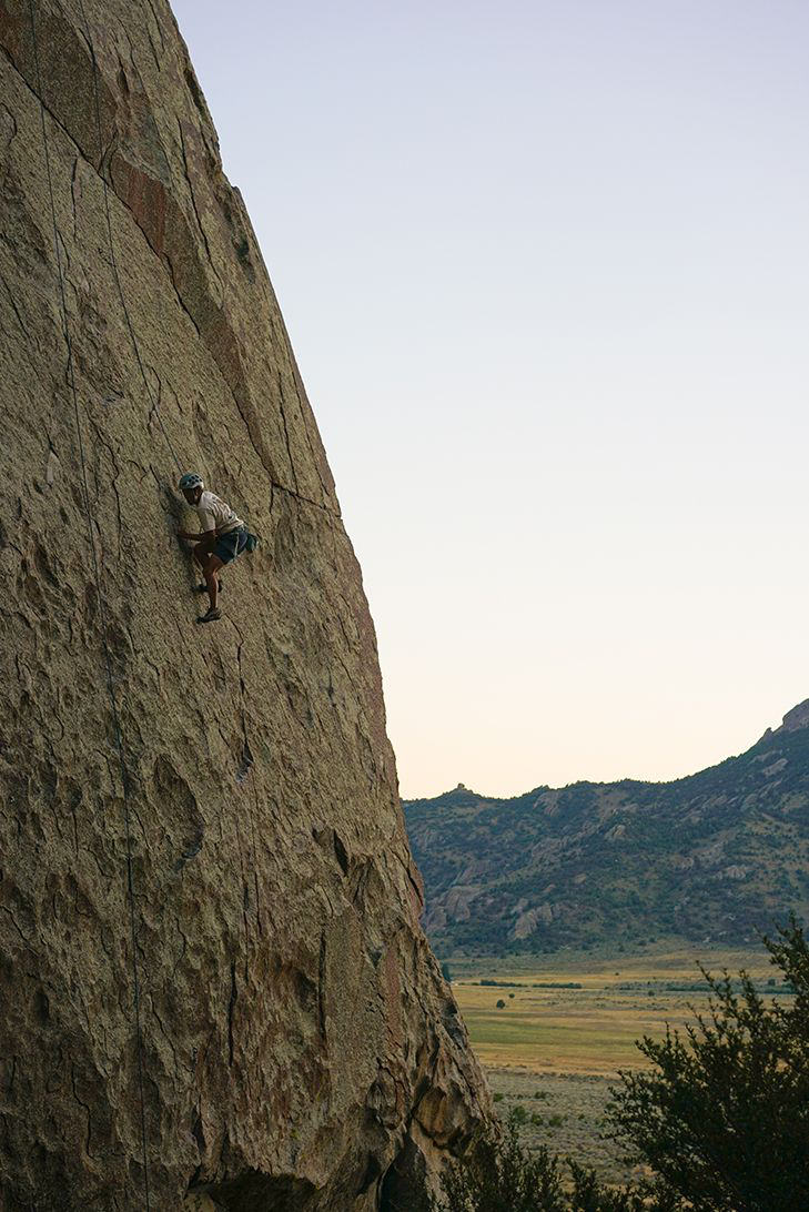 Cody climbing at sunset at the photo clinic