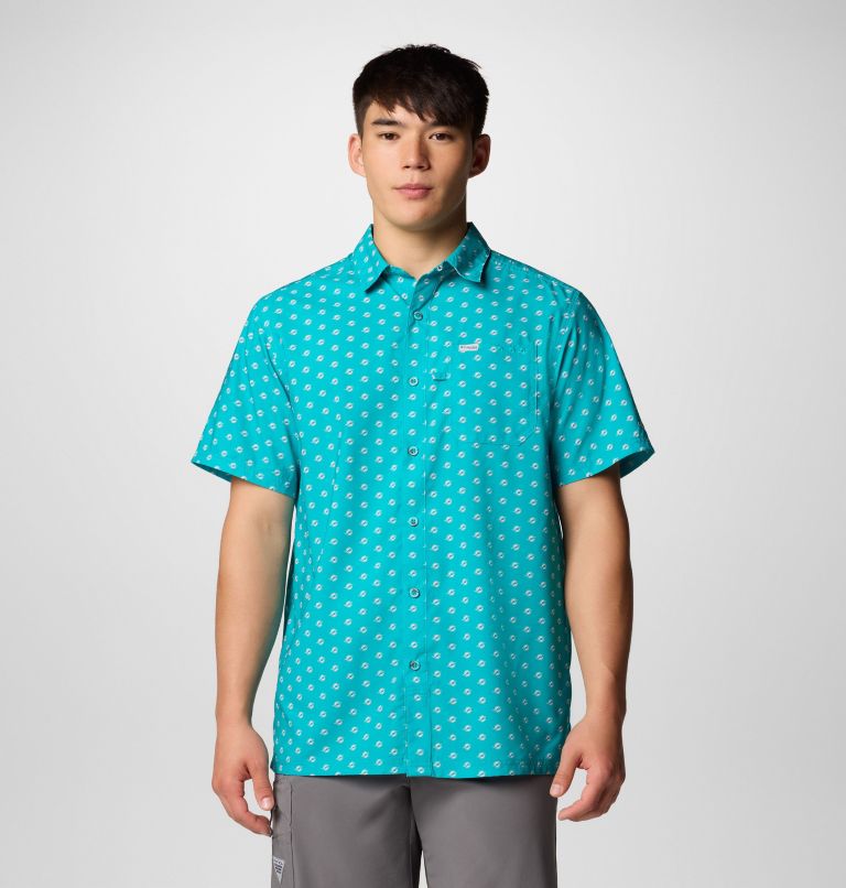 Men's PFG Super Slack Tide Short Sleeve Shirt - Miami Dolphins, Color: FMD - Miami Aqua, image 1