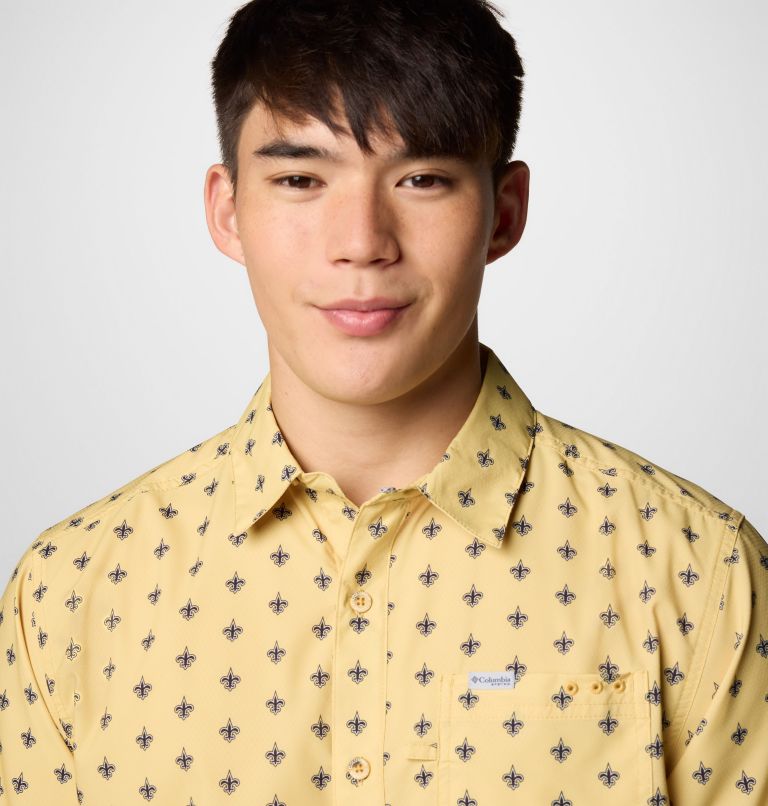 Men's PFG Super Slack Tide Short Sleeve Shirt | 790 | M, Color: FNS - Vegas Gold, image 4
