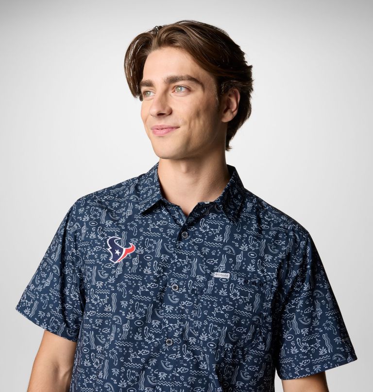 Men's PFG Super Slack Tide Short Sleeve Shirt - Houston Texans, Color: FHT - Collegiate Navy, image 5