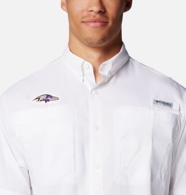 Men's PFG Tamiami Short Sleeve Shirt - Baltimore Ravens, Color: FBR - White, image 8