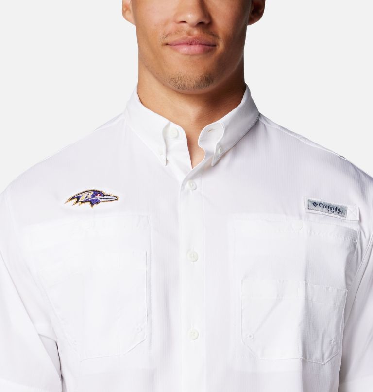 Men's PFG Tamiami Short Sleeve Shirt - Baltimore Ravens, Color: FBR - White, image 4