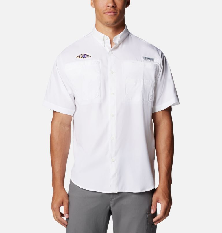 Men's PFG Tamiami Short Sleeve Shirt - Baltimore Ravens, Color: FBR - White, image 1