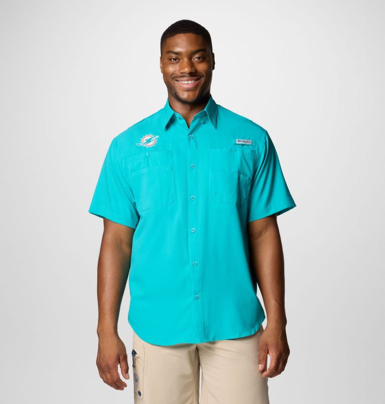 Men's PFG Tamiami Short Sleeve Shirt - Miami Dolphins, Color: FMD - Miami Aqua, image 1