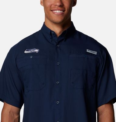 Men's PFG Tamiami Short Sleeve Shirt - Seattle Seahawks, Color: FSS - Collegiate Navy, image 8