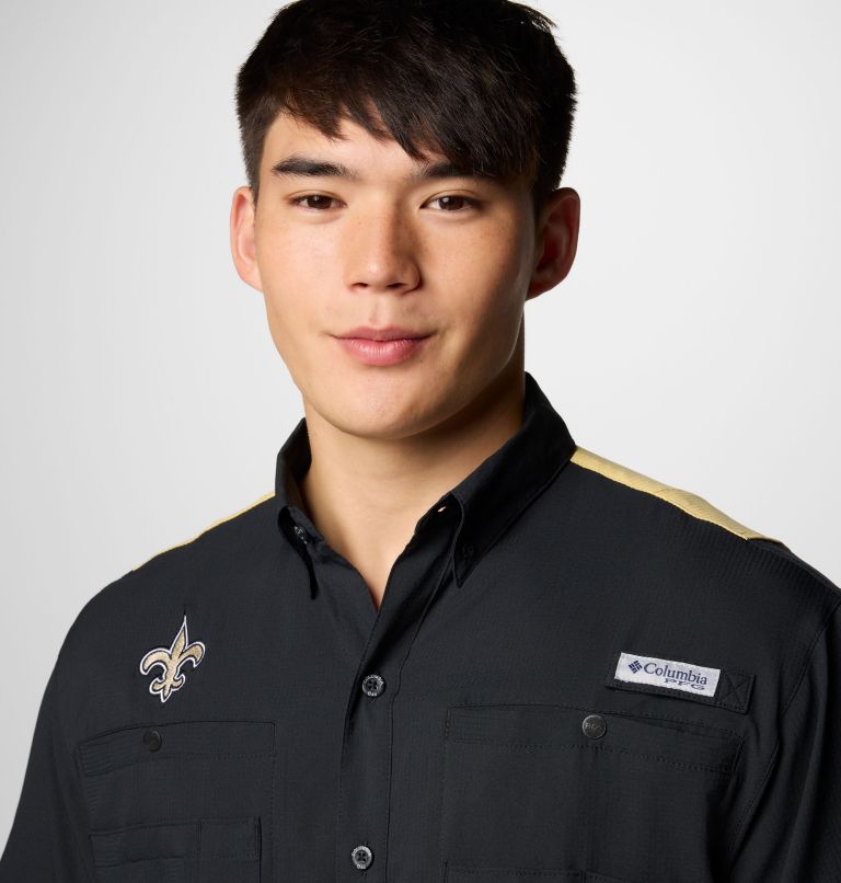 Men's PFG Tamiami Colorblocked Short Sleeve Shirt - New Orleans Saints, Color: FNS - Black, Vegas Gold, image 4