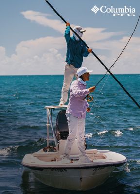 Man and woman fishing from a boat.