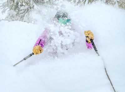 Skiing in deep powder.
