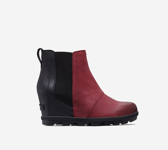 Profile view of a Rich Wine and black Joan Wedge Chelsea boot