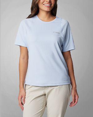 T-Shirt Columbia Femme Blanc Col Rond Manches Courtes Taille M
