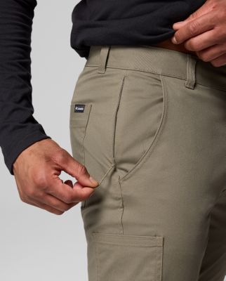 A side view of khaki pants