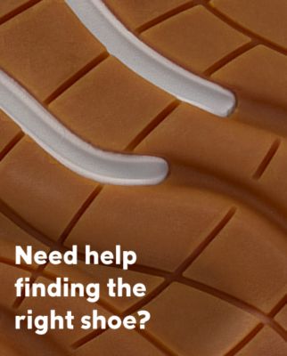 A close-up of the outsole of a shoe with text that says Need Help Finding The Right Shoe?