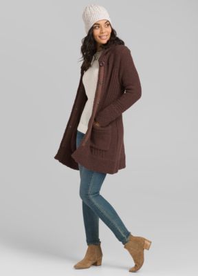 brown sweater coat