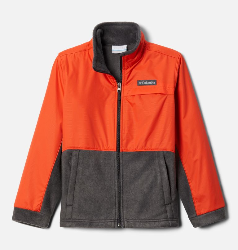 Boys’ Steens Mountain Overlay Fleece Jacket, Color: Shark, Red Quartz, image 1