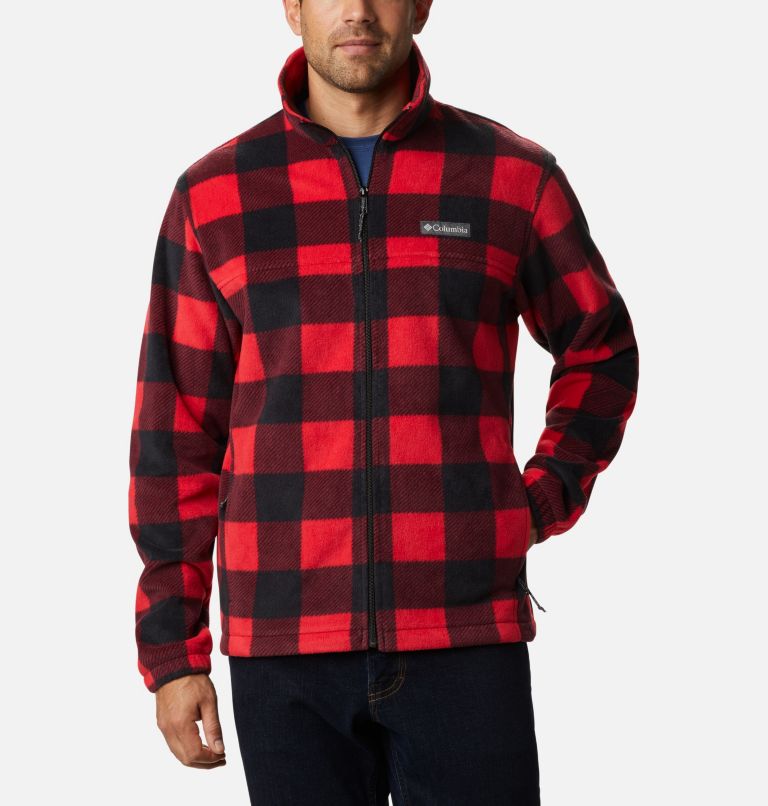 Thumbnail: Men’s Steens Mountain Printed Fleece Jacket, Color: Mountain Red Check Print, image 1