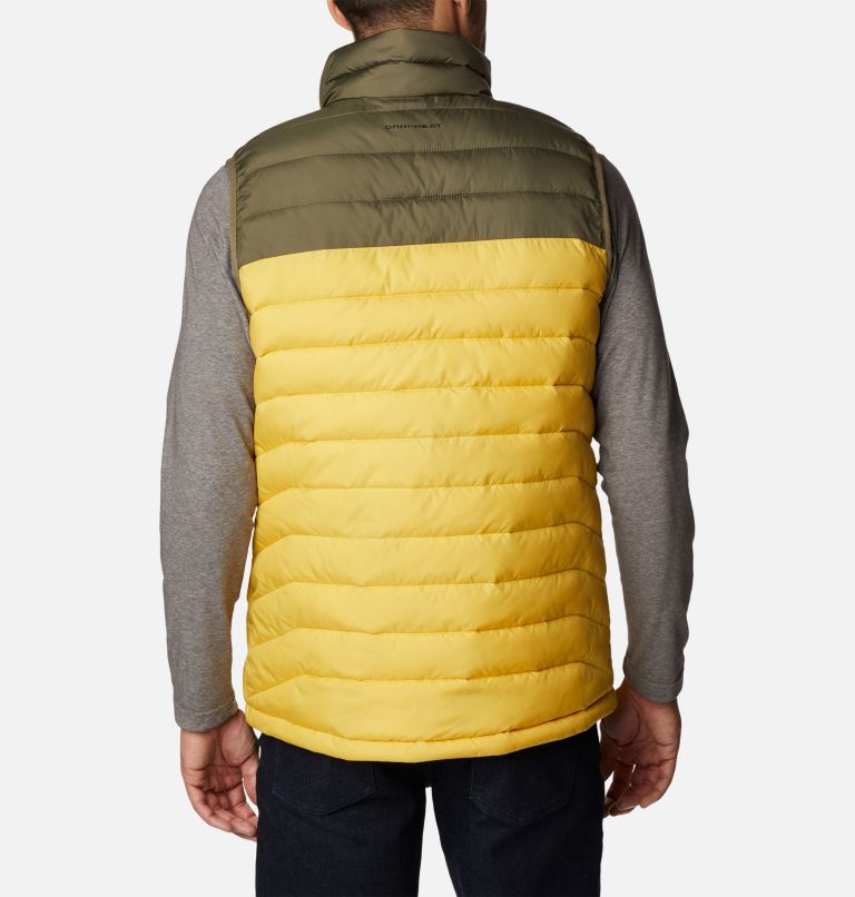Men's Powder Lite Insulated Vest, Color: Golden Nugget, Stone Green, image 2