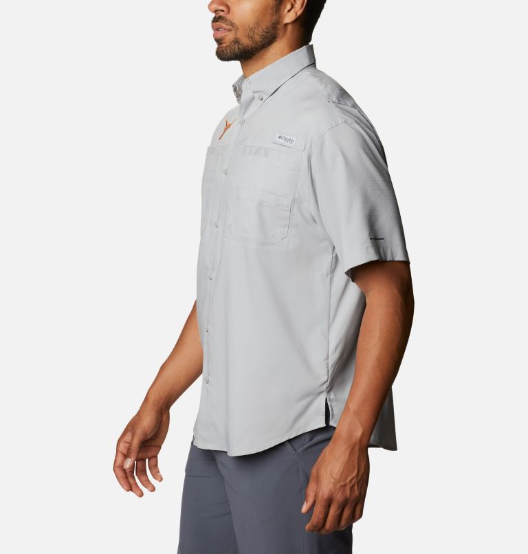 Men's Collegiate PFG Tamiami Short Sleeve Shirt - Texas, Color: TEX - Columbia Grey