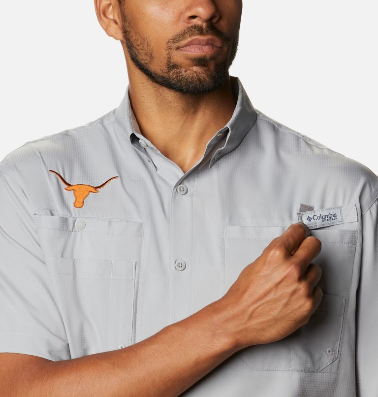 Thumbnail: Men's Collegiate PFG Tamiami Short Sleeve Shirt - Tall - Texas, Color: TEX - Columbia Grey, image 4