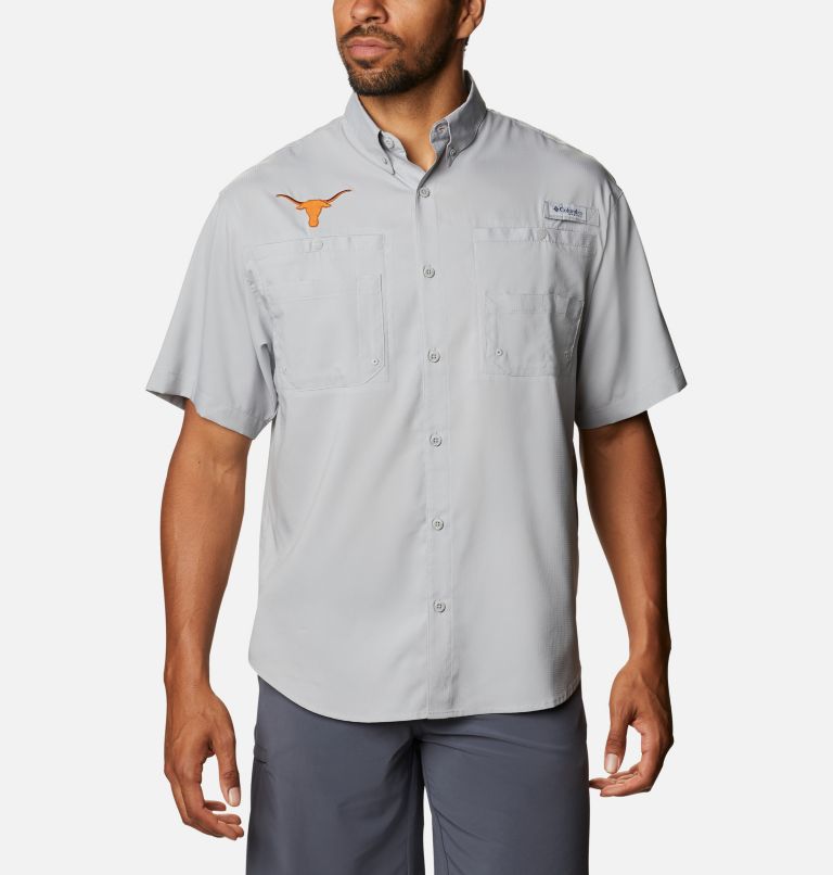Thumbnail: Men's Collegiate PFG Tamiami Short Sleeve Shirt - Tall - Texas, Color: TEX - Columbia Grey, image 1