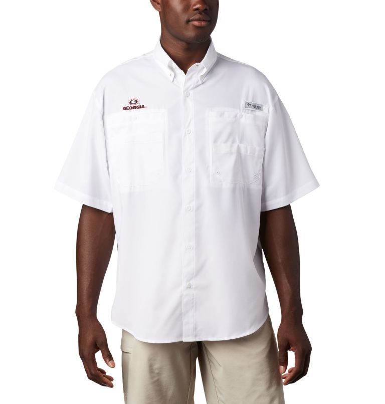 Thumbnail: Men's Collegiate PFG Tamiami Short Sleeve Shirt - Georgia, Color: UGA - White, image 1