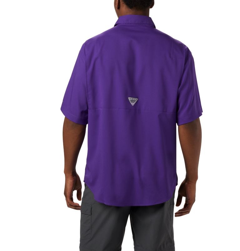 Men's Collegiate PFG Tamiami Short Sleeve Shirt - LSU, Color: LSU - Vivid Purple