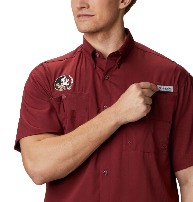 Men's Collegiate PFG Tamiami Short Sleeve Shirt - Florida State, Color: FSU - Cabernet
