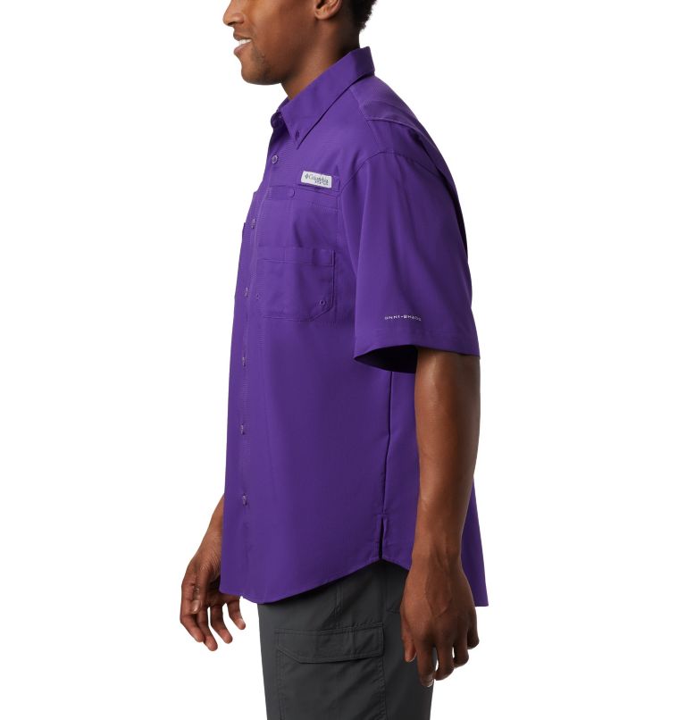 Men's Collegiate PFG Tamiami Short Sleeve Shirt - Big - LSU, Color: LSU - Vivid Purple